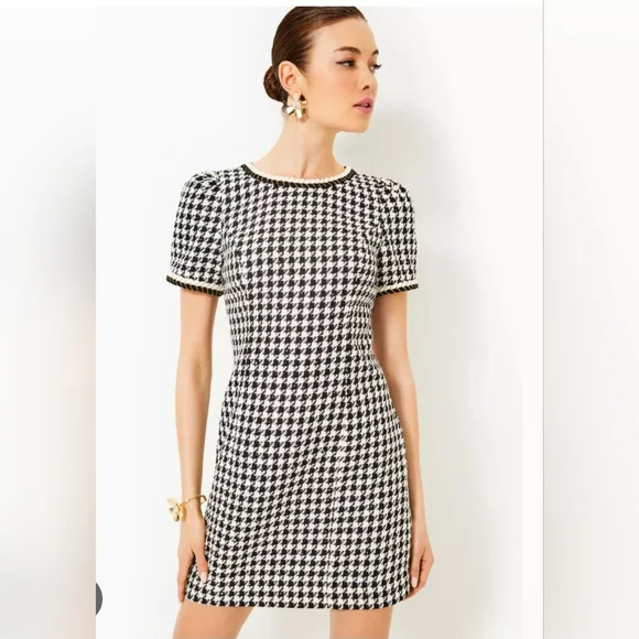 Lilly Pulitzer | Dresses | Lilly Pulitzer Doriane Houndstooth Boucl Shift Mini  Dress Black White Size 6 | Poshmark